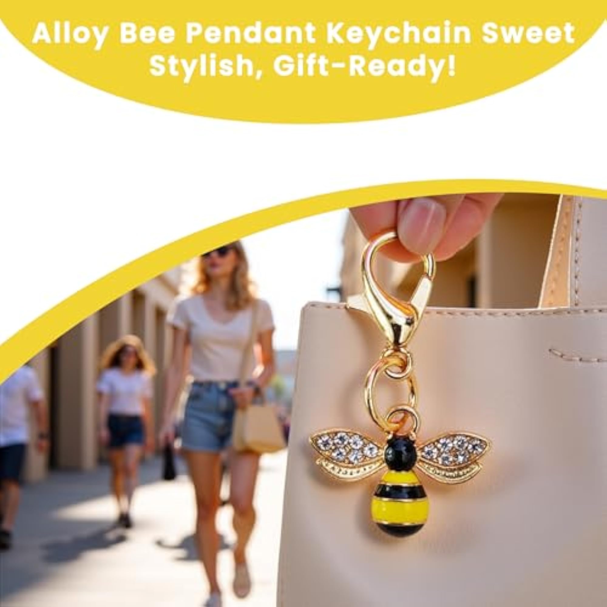 3pcs Bee Bag Charms with Lobster Clasp, Keyring Pendant