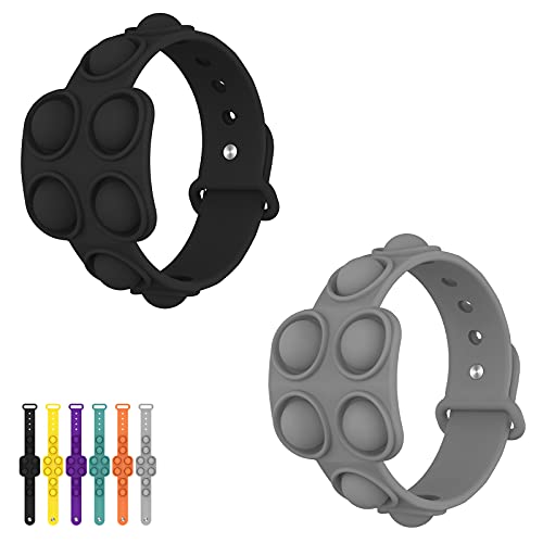 Donia 2pcs Push Pop Fidget Toy,Bracelet Bubble Toy,Wearable Push Pop Bubble Sensory Bracelet Fidget Toy,Autism ADHD Stress Reliever Silicone Squeeze Bracelet Toy for Kids and Adults (Black/Gray)