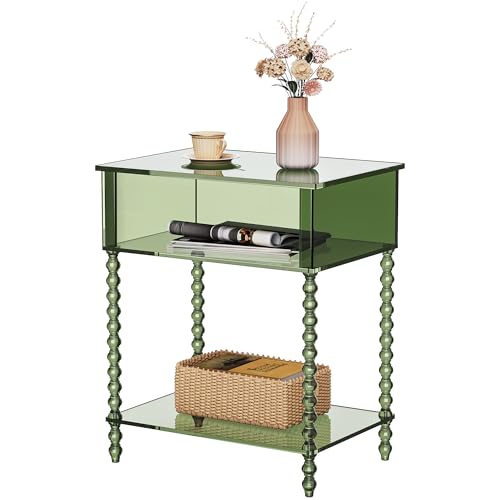 Dewrhiixe Acrylic Side Table, Clear 3-Tier End Table with Storage, Nightstand for Living Room, Bedroom, Office (Green, Large) by Dewrhiixe - Used condition - US$130.27
