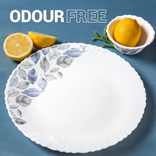Image of Treo by Milton Opalware Aurelia Lunis Dinner Set of 6 | Serving for 2 | Microwave & Dishwasher Safe | Bone-Ash Free | Tempered Toughness | Plates & Bowls | Crockery Set for Dining & Gifting