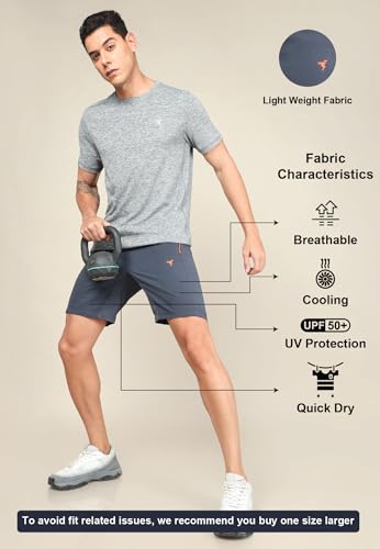 Image of TECHNOSPORT Men Solid Slim Fit Sports Shorts Techno LITE UPF50+ Polyester Mid Rise Drawstring Shorts Pant for Men Gym Workout Running Cricket Casual Quick Dry