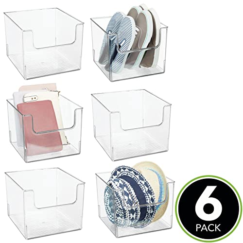 Mdesign Modern Plastic Open Front Dip Storage Organizer Bin Basket For Closet Organization - Shelf, Cubby, Cabinet, And Cupboard Organizing Decor - Ligne Collection - 6 Pack - Clear #TOP1