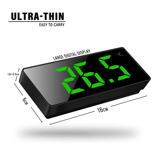 Image of JQGO Digital Alarm Clock, LED Digital Alarm Clock, Mirror, Table Clock, USB Cable, Slim Alarm Clock, 12 /24 Hours, Snooze, Voice Control, Temperature Display, Brightness Adjustable, Bedroom, Green