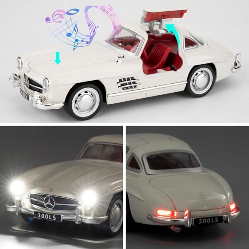 Image of BlackZone 1955 Marcedes- 300sl Vintage Model, 1 /24 Toy Car with Sound and Light Function, Children's Toy Model Car with Pullback Function, Collector's Quality (1:24 White)
