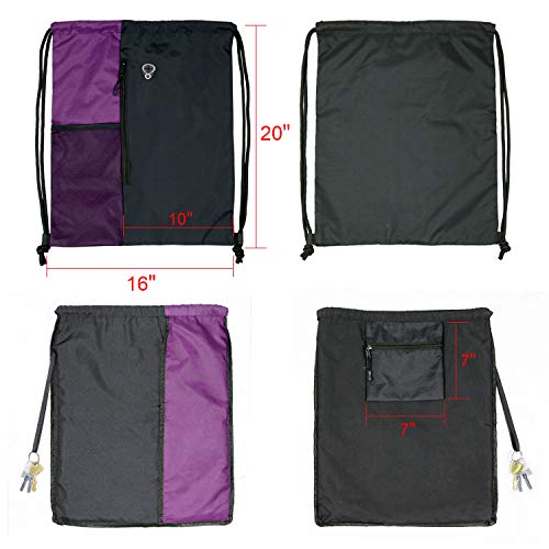 Image of BeeGreen Purple Drawstring Backpack Sports Gym Bag for Women Men Large Cinch Sack workout Bag with Zipper and Water Bottle Mesh Pockets, 16 x 20 inch