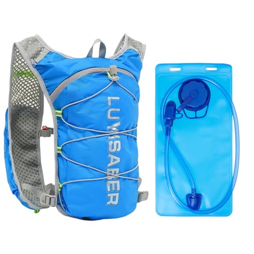 Mochila de Hidratación Ciclismo, Mochila Running, Mochila Hidratacion Trail Running, Mochila Bicicleta Montaña con 2 litros Bolsa de Agua, Chaleco Hidratacion Running para Correr Senderismo (Azul)