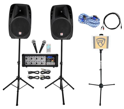 Rockville Bundle:(1) RPG2X15 BX 2: (1)Speaker,(2)XLR cable,(2)speaker cables Bundle with Includes 1 Speaker, 1 mixer,stands, 2 mic,(1)iStand Tripod Stand (1) RCA Cable, (1)10' 3.5mm RCA Cable(5 Items)