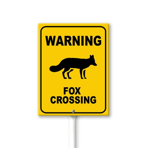 Boylee Warning Fox Crossing Sign With Metal Stake For Neighborhoods Yard Farm Aluminium Caution 7x8.8inch Garden Decorations Yard Lawn Walkway Decorations Animal Signs