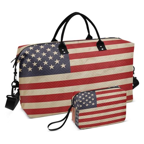 Old American Flag Large Travel Duffle Bag Weekender Overnight Bags Gym Yoga Bag for Women Men with Toiletry Bag
