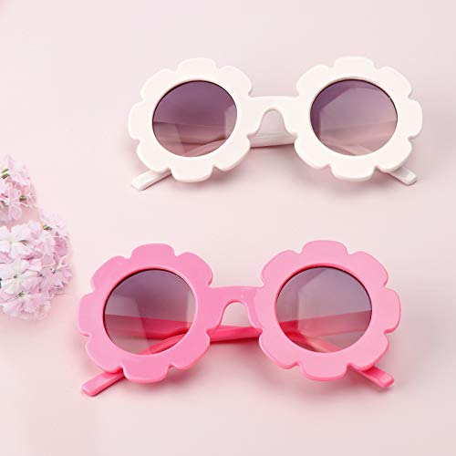 2 Pieces Flower Kids Sunglasses Boy Girl Toddler Sunglasses Cute Baby Sunglasses Party Favors For Boys Girls (Pink + White) #TOP4