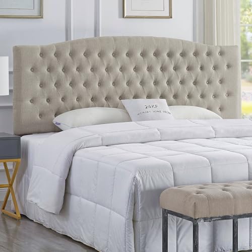 24KF Linen Upholstered Tufted Button King Headboard and Comfortable Fashional Padded King/California King Size headboard - Linen