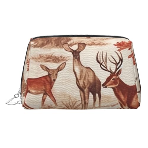 Pochette de maquillage en cuir argenté avec imprimé d'ours et cerf de style