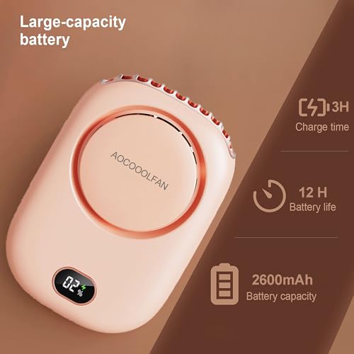 Image of AOCOOLFAN Portable Neck Fan, Mini Small Personal Handheld Fan USB Rechargeable 3 Speed for Girls Boys Woman Eyelash Travel Home Office Outdoor (Pink)