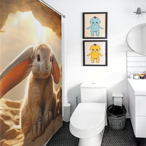 Rideau de douche lapin 152x183cm imperméable lavable avec 12 anneaux