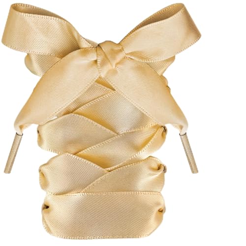 UamGlsob 16MM Wide Ribbon Shoe Laces for Sneaker Satin Flat Thick Fancy Silk Shoelaces Replacement Strings for Women Girls (Champagne Gold 54/140cm)