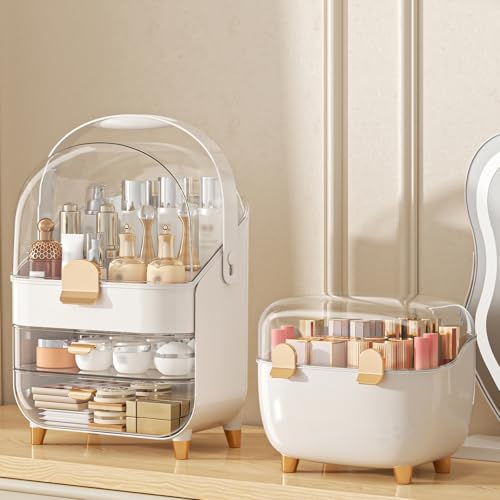 Makeup Organizer, Skincare Holder Bathroom Counter Organizer, Storage Box Cosmetic Display Cases, Teen Girl Gifts Trendy Stuff Make up Organizers for Vanity, Dresser, Countertop (Rose Gold)