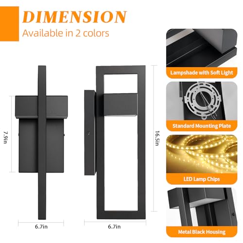 Image of tewei 16.5'' Modern LED Outdoor Wall Sconce, Integrated LED Outdoor Light Fixtures Wall Mount Exterior Lights, Black Front Porch Outside Lighting for House, Backyard, Warm White 3000K, 2 Pack