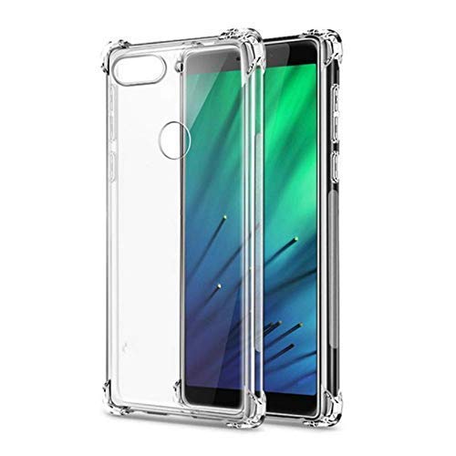 SmartPoint Bumper Transparent (Drop Protection) with Anti Dust Plugs Shockproof Slim Back Cover Case for HTC Desire 12+