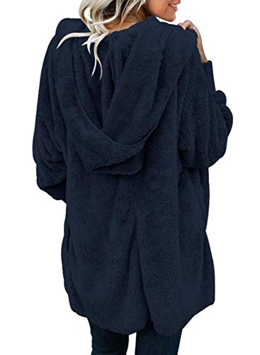Image of Dokotoo Womens 2025 Winter Long Sleeve Solid Fuzzy Fleece Open Front Hooded Cardigans Jacket Coats Outerwear with Pocket