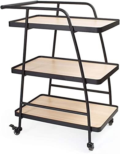 CCKUYT Carrito de servicio de bar para hoteles y restaurantes comerciales, diseño moderno, carrito de bar de 3 niveles, carrito de bebidas, carrito de almacenamiento de madera y metal, ruedas con