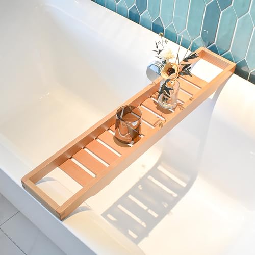 Bandeja grande de nogal para bañera, 31 x 6 pulgadas, diseño versátil de listones perfecto para relajación y cuidado personal para mujeres