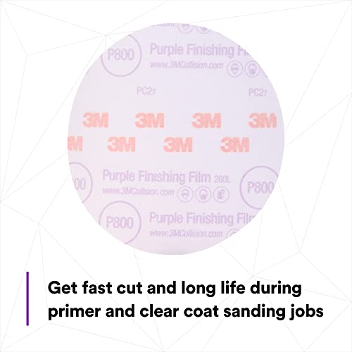 Image of 3M Hookit Purple Finishing Film Abrasive Disc 30670, 6 in, 800+ Grade, 50 Pack, Clear Coat Sanding, Paint Finishing, Defect Removal, Long Lasting