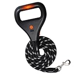 PLAYJOY Heated Handle Dog Leash 6FT Heavy Duty Rope Leash for Medium Large Dogs, Strong Reflective Training Leashes for Pull Control, 3-Mode Warm Grip for Black Winter Dog Walking Traffic Lead