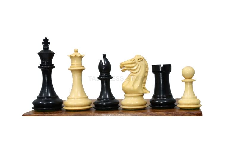 Marshall Series Staunton Pièces d'échecs uniquement en ébène/buis naturel - Pièces d'échecs de tournoi - Pièces d'échecs de luxe doublement lestées