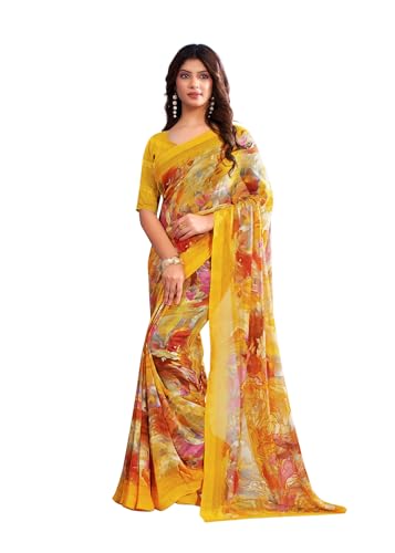 Image of Jaanvi fashion Women's Georgette Saree with Unstitched Blouse Piece