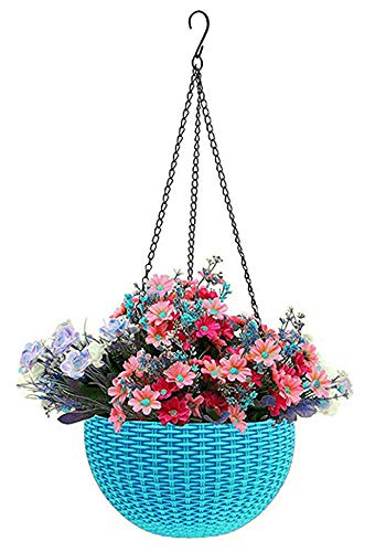 Image of Go Hooked Plastic Hanging Flower Pots, Light Blue, Pot Diameter -7.1 Inch, Pot Height-4.8 Inch, Pot Thickness-3 mm, Chain Length-13 inch approx., 5 Pieces
