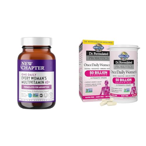 New Chapter Women's Multivitamin 40 Plus for Energy, Healthy Aging + Immune & Garden of Life, Dr. Formulated Women's Probiotics Once Daily, 16 Strains, 50 Billion, 30 Count