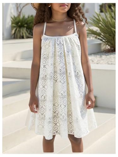SweatyRocks Girl's Crochet Swimsuit Cover Up Hollow Out Criss Cross Swimwear Beach Dress2