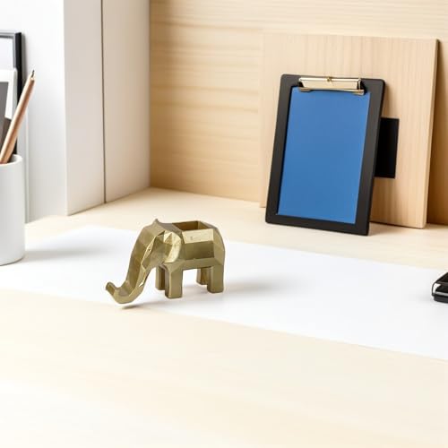 Porte-stylo résine dorée éléphant géométrique avec support téléphone - 5