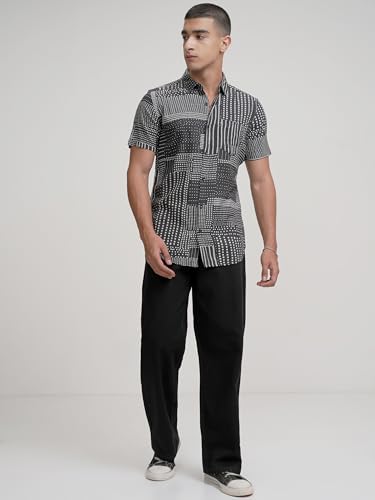 Image of Highlander Men's's Geometric Print Shirt | Half Sleeves | Bold & Sophisticated Design