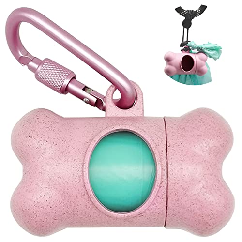 dog poop bag dispenser pink - Dog Poop Pickup Bags Holder Dispenser with 1 Roll Random Color Leak-proof Scented Doggy Waste Bags and Carabiner with Safety Lock Plus Hook and Loop Fastener Never Loose on Leash Lead Again (Pink)