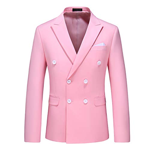 MOGU Men's Double-Breasted Suit Blazer Slim Fit Solid Color Sport Coat Jacket for Business, Wedding, Prom & Formal Events