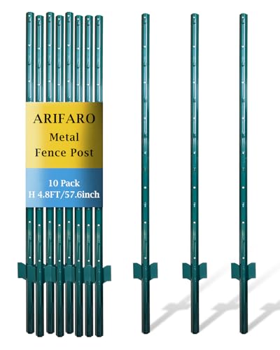 Image of ARIFARO Fence Posts 4.8 Feet Sturdy Duty Metal Fence Post, Pack of 10, No Dig Garden U Post for Wire Fencing Steel Post for Yard, Outdoor Wire