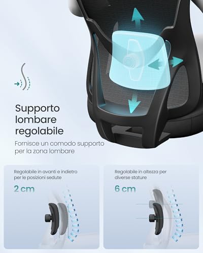 Sedia da Ufficio Ergonomica, Sedia da Scrivania Computer, Poggiatesta e Supporto Lombare Regolabili, Portata Fino a 150 kg, Regolabile in Altezza, Nero Inchiostro OBN066BH01 - Sedia gaming - Immagine 4