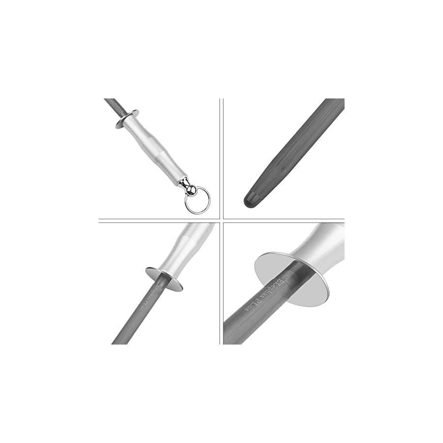 ELephas-PLus-Honing-Steel12-Inch-Knife-SharpenerChefs-Choice-Knife-SharpenerAll-Metal-Sharpening-Rod-Silver ELephas PLus 12 Inch Silvery Durable Metal Handles Honing Steel,12 Inch High-Carbon Steel Magnetized High Hardness Sharpening Rod Knife Sharpener Steel for Kitchen Knives