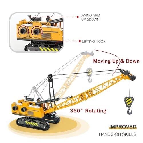 Image of Friction Powered Long Crane Toy with Tower Cable 360 Degree Rotating Crawler Crane Toy for 3+ Years Old Kids Boys Girls Building Construction Truck Pull Back Vehicles (Multicolor)