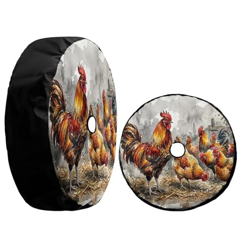 Image of Delerain Spare Tire Cover with Backup Camera Hole Chicken Wheel Covers Sun Protection Waterproof for Jeep Truck RV Trailer SUV and Many Vehicle (14 Inch for Diameter 23 inch-27 inch)