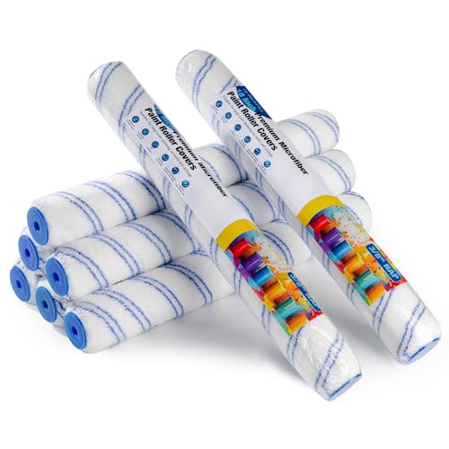 HUIROOWL 18 Inch Microfiber Paint Roller Covers (8 Pack) - 3/8 Nap for All Types of Painting Surfacess, Lint-Free & Easy Clean, Ideal for Walls, Ceilings & Large Area Painting