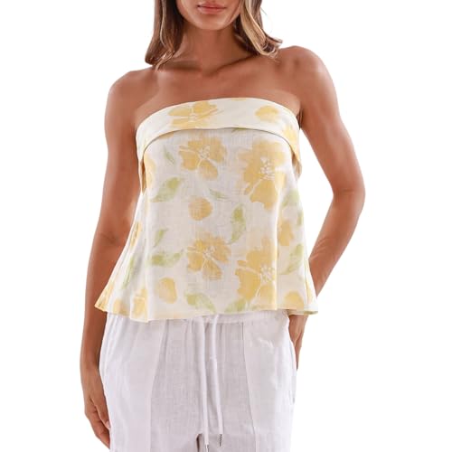 Amazhiyu Women's 100% Linen Tube Tops Casual Summer Sleeveless Back-tie Boho Blouse3