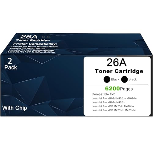 Image of 26A Black Toner Cartridges Replacement for HP CF226X 26X CF226A CF226, Compatible with LaserJet Pro M402d M402dn M402dw M402n LaserJet Pro MFP M426dn M426dw M426fdn M426fdw Printers (2- Pack)