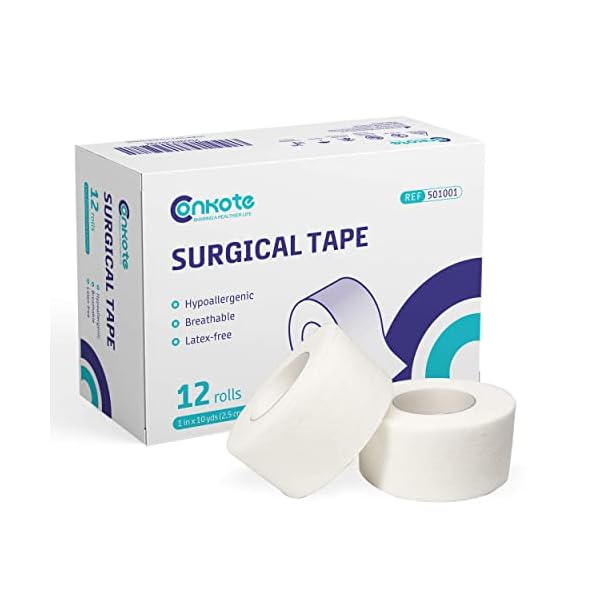 Conkote Soft Paper Surgical Tape 1″ x 10 Yards, Gentle Adhesion and Hypoallergenic, 12 Rolls