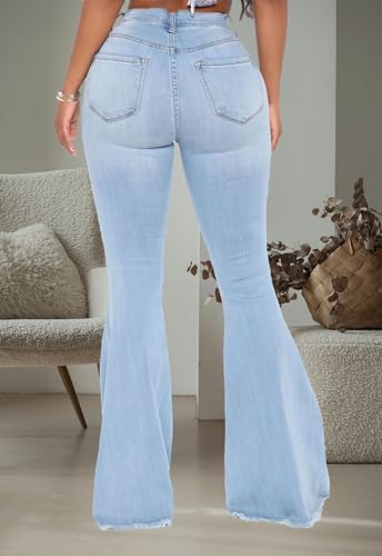 CutieLove Women's Ripped Jeans Bell Bottom Flare Jeans Mid Rise Destroyed Hem Denim Pants - Image 3