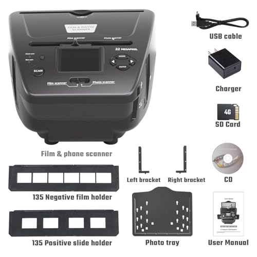 Image of Digital Photo Scanner Slide Scanner Converts 35mm /135 Film Negatives and 3R /4R /5R Photos to 22MP Digital Images, Film Scanner for Old Photos /Slides /Business Cards, with 2.4 inch LCD & 4GB SD Card