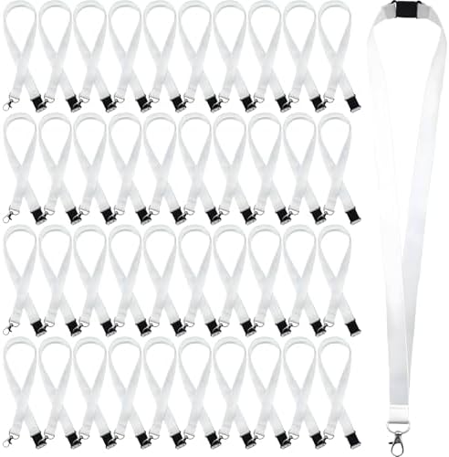 50 PCS Sublimation Blank Lanyards Bulk White Sublimation Lanyards Neck Lanyards with Detachable Buckles Heat Transfer DIY Lanyards for ID Badge Holder Keychain
