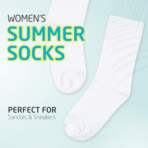 HOT FEET Thin Crew Summer Socks for Women - 5 Pack, Breathable Moisture Wicking, Lightweight Ribbed Cotton Socks Size 5.5-9.54