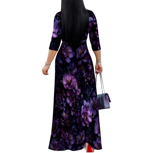 Image of Women Plus Size 3 /4 Sleeve V Neck Maxi Dress with Pockets | Soft fabric relaxed fit three quarter sleeve v neck with pockets for party and daily wear